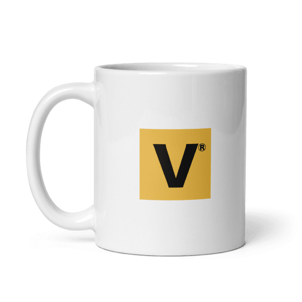 White glossy mug V is for VENDUM - Image 3